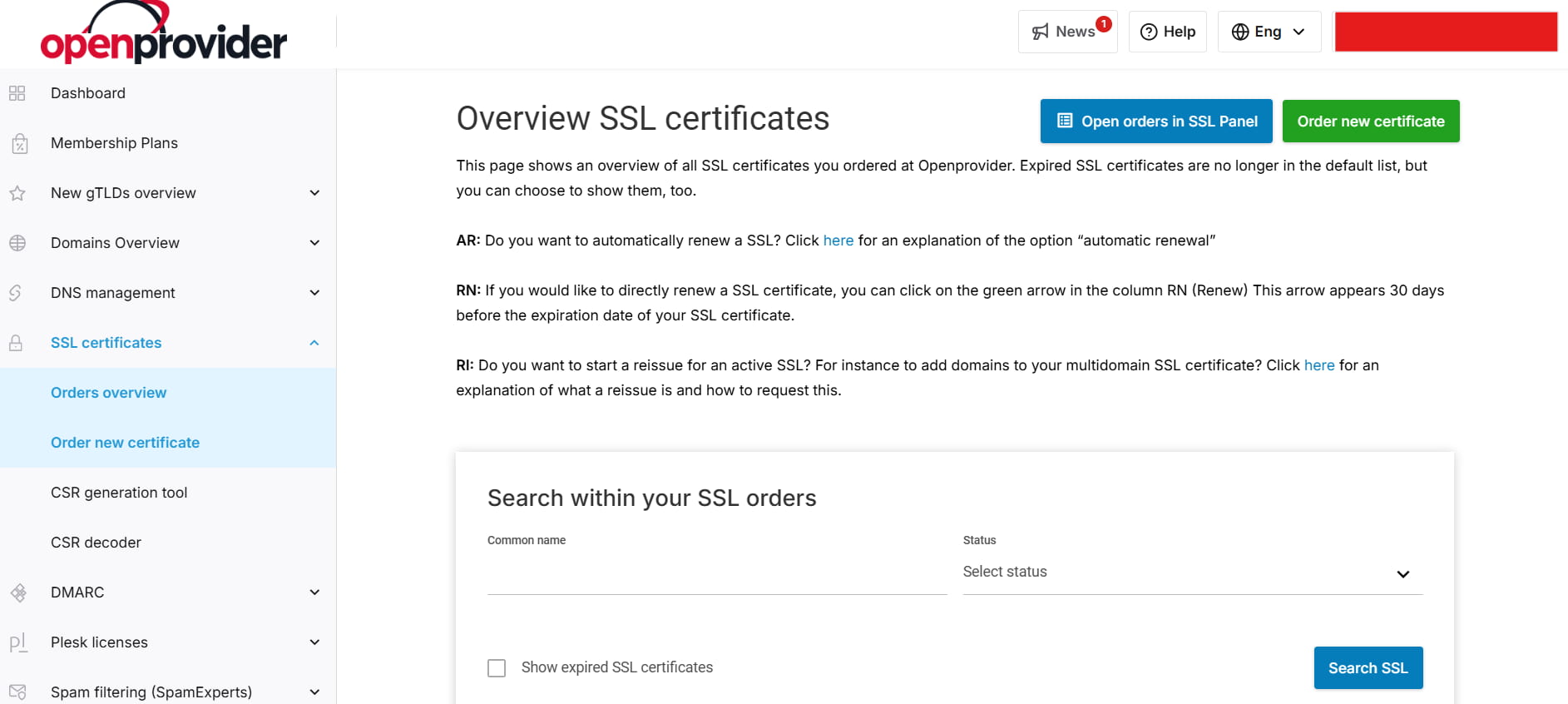 openprovider dashboard for ssl management and protect your brand