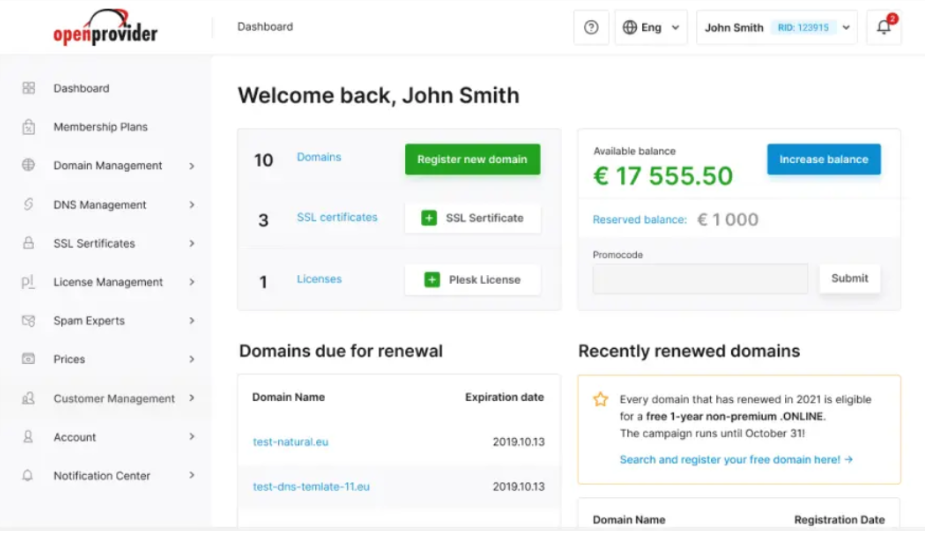 reseller control platform from openprovider