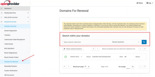 openprovider reseller control platform screenshot